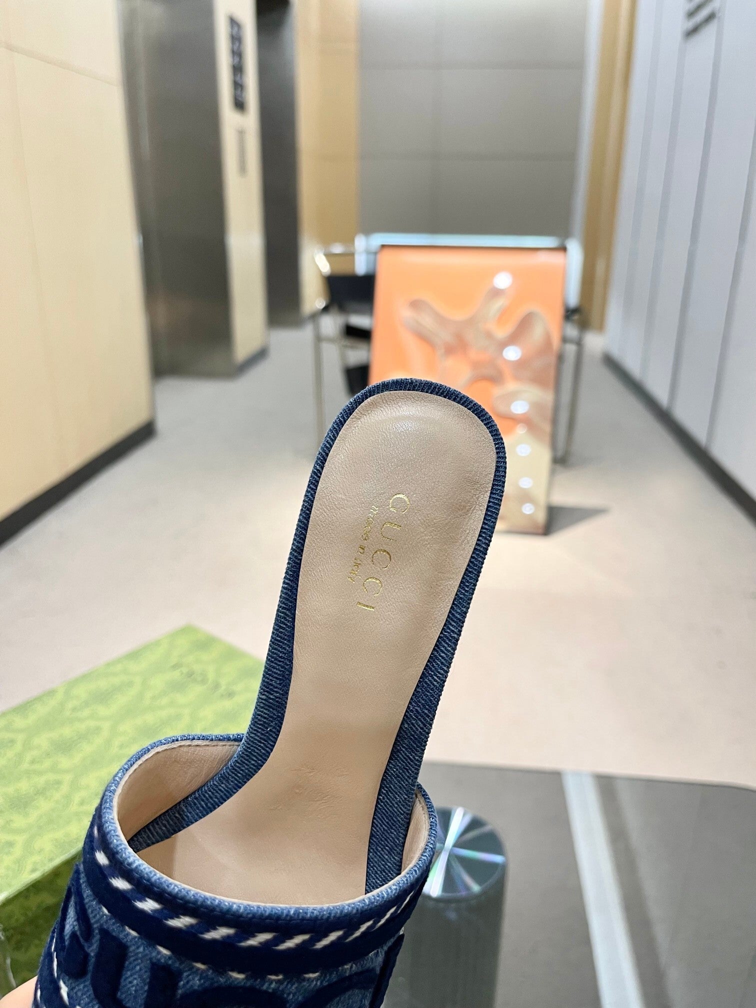 DENIM BLOCK HEEL SANDALS