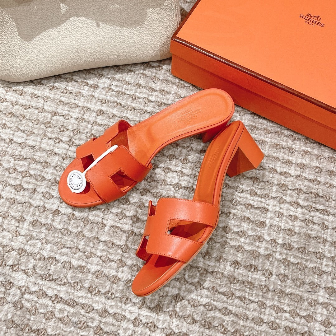 ORANGE BLOCK HEEL SANDALS