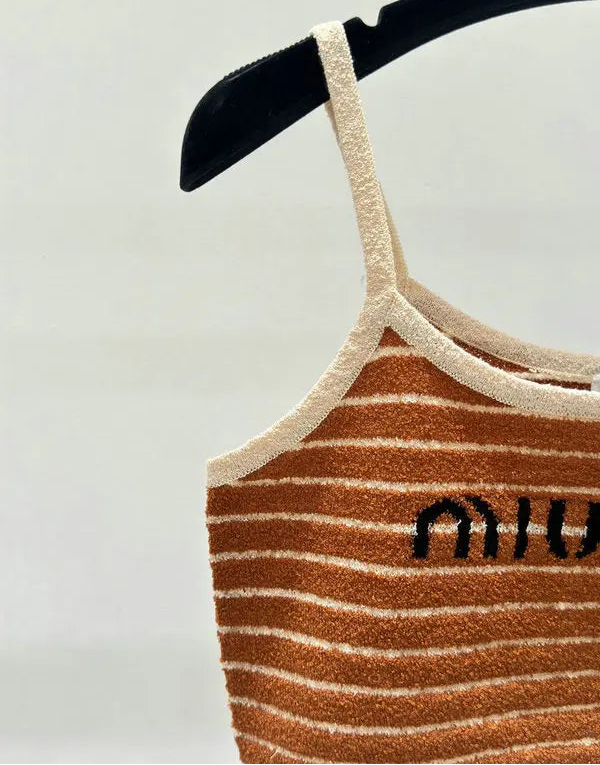 STRIPED LOGO KNIT CAMI TOP