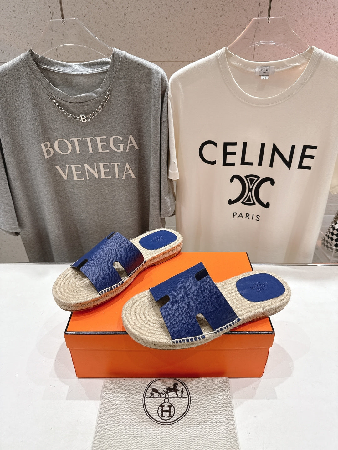 BLUE ESPADRILLE STYLE SLIDE SANDALS