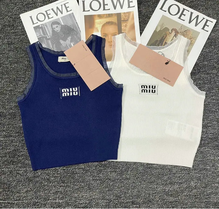 RIBBED LOGO CONTRAST TRIM TANK TOP