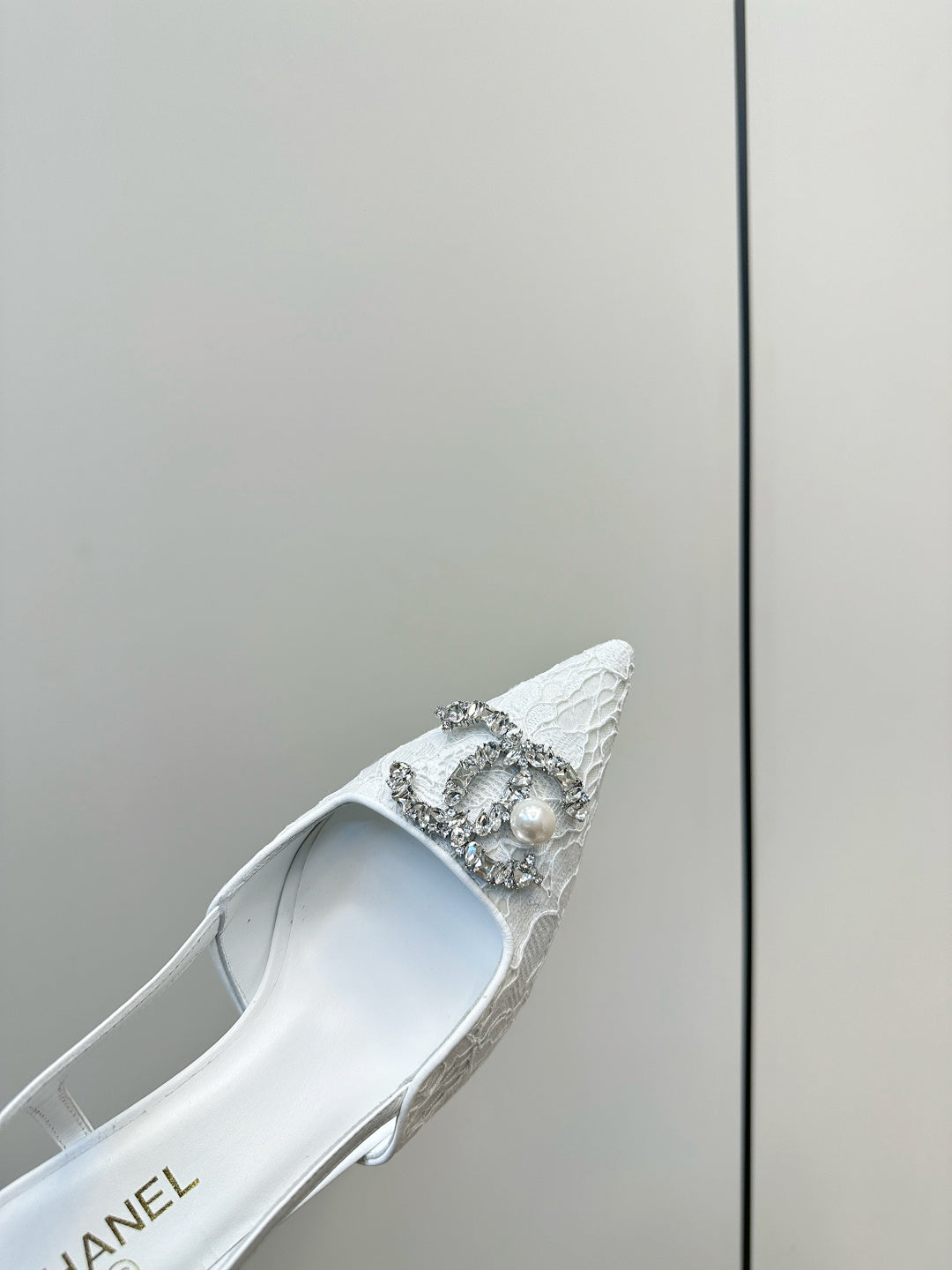WHITE LACE CRYSTAL SLINGBACK HEELS