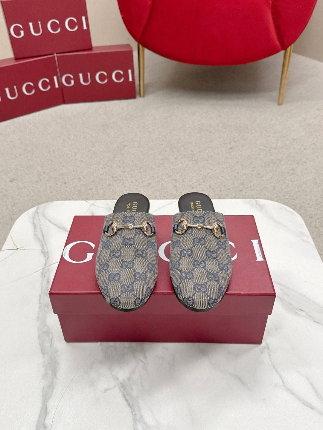 CANVAS MULE LOAFERS WITH GOLD HORSEBIT DETAIL