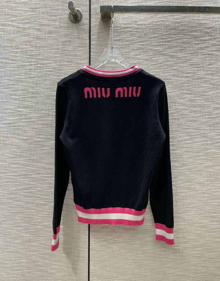 ZIP-UP CONTRAST KNIT CARDIGAN
