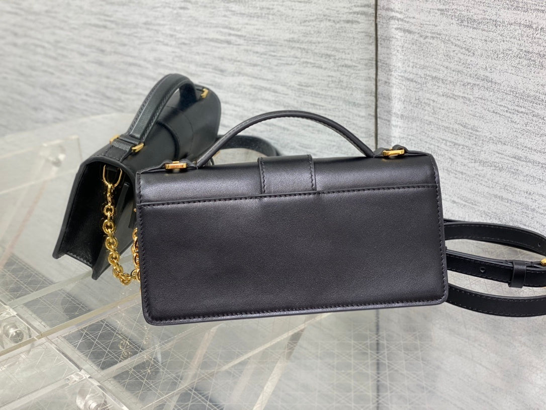 BLACK LEATHER MINI TOP-HANDLE BELT BAG