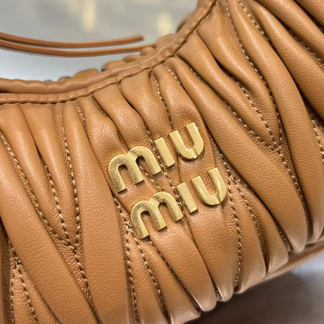 CAMEL MATELASSÉ MINI HOBO SHOULDER BAG