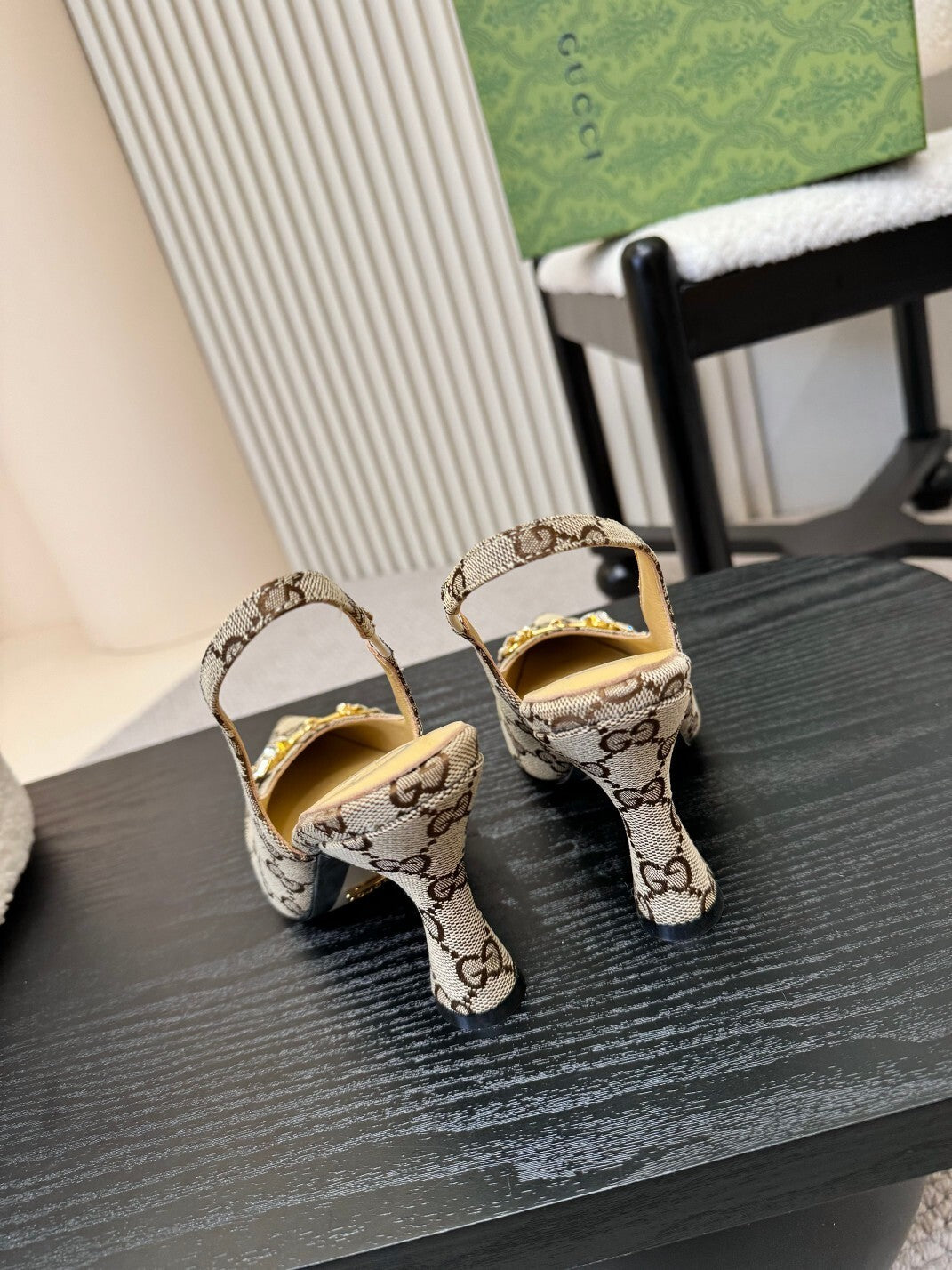 MONOGRAM SLINGBACK HEELS WITH CRYSTAL EMBELLISHED DETAIL