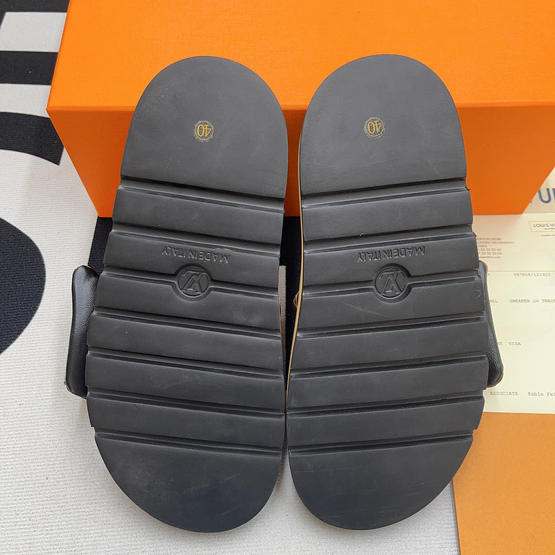 MONOGRAM PUFF STRAP PLATFORM SLIDE SANDALS