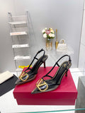 CLEAR SLINGBACK HEELS – CLASSIC BLACK WITH GOLD LOGO DETAIL