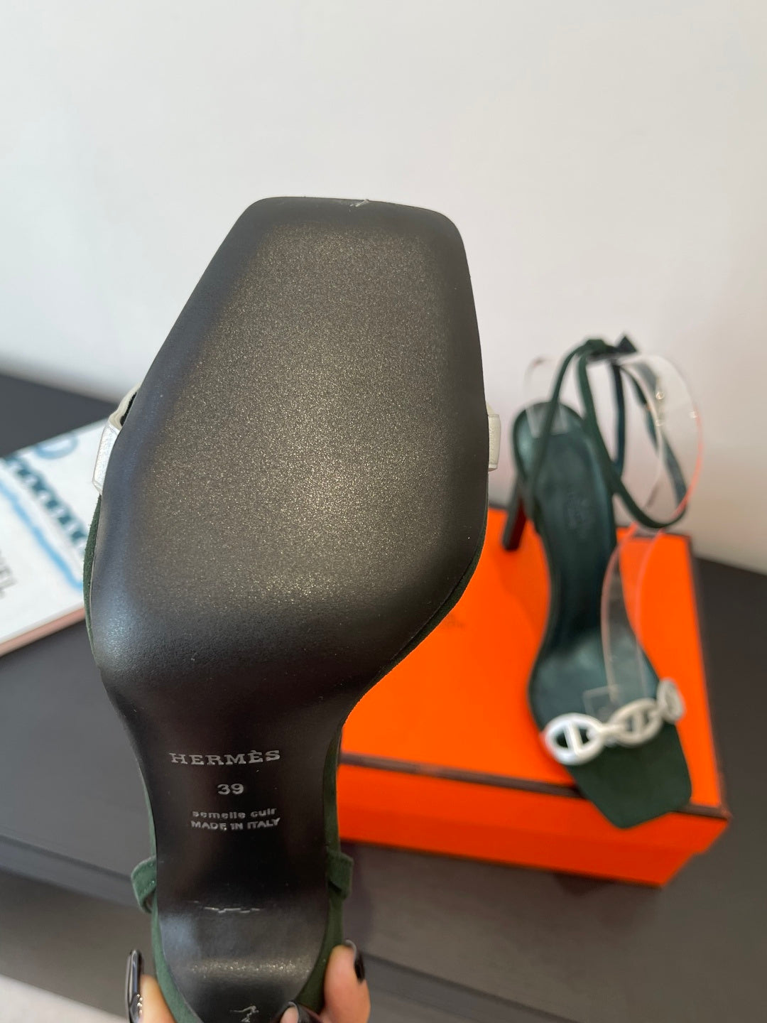 FOREST GREEN SUEDE ANKLE STRAP HIGH HEEL SANDALS