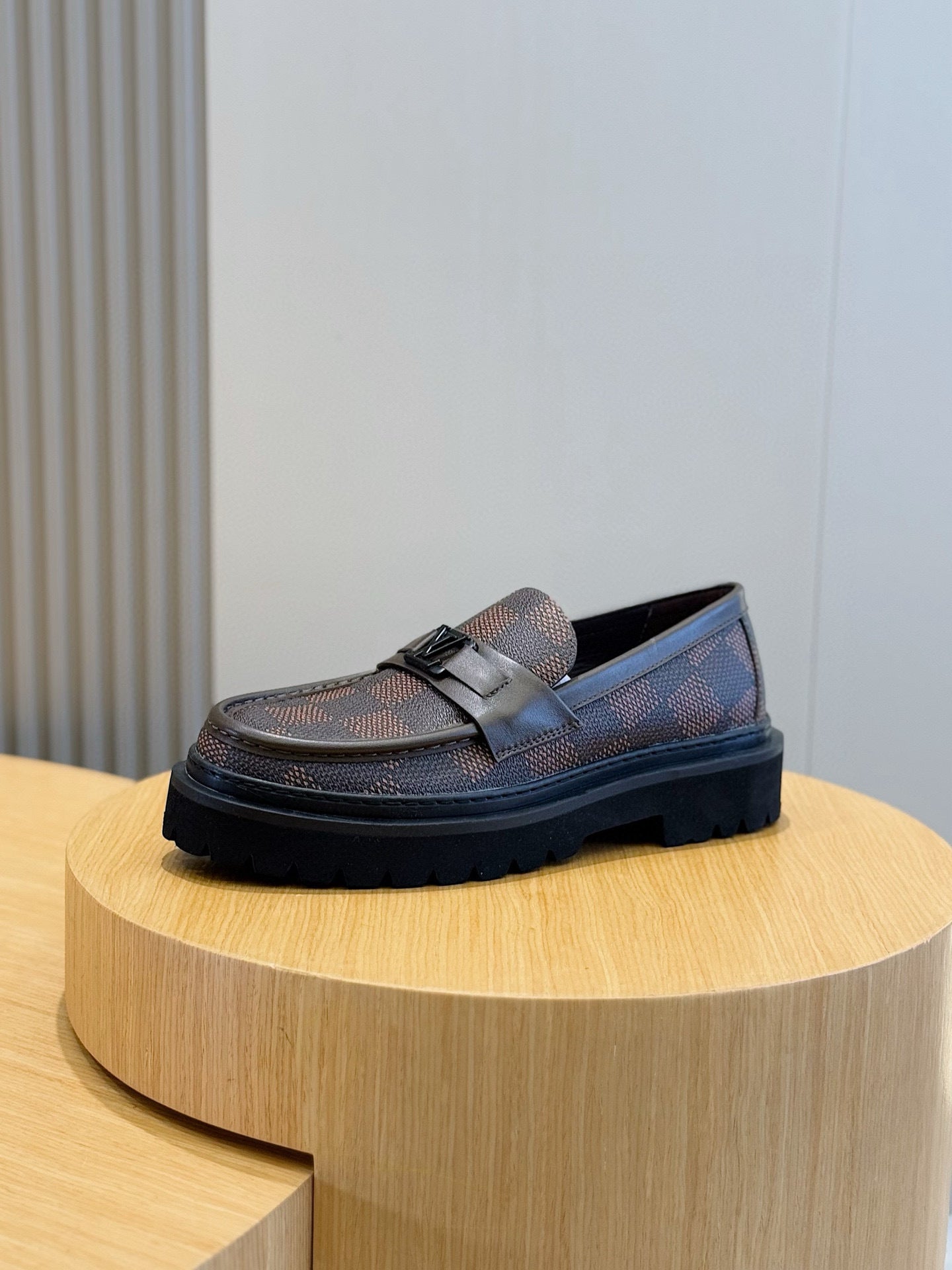 BROWN DAMIER CHUNKY SOLE LOAFERS