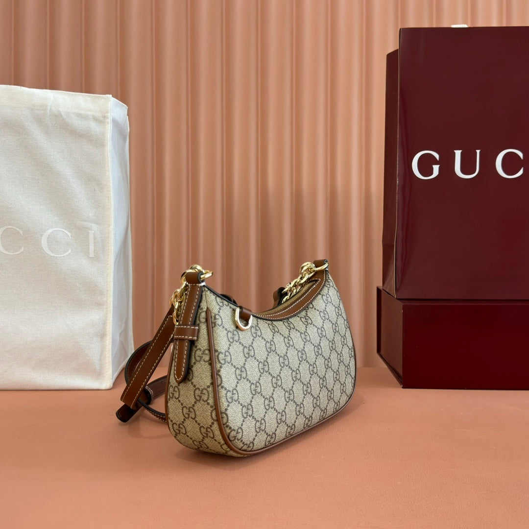 BEIGE MONOGRAM CANVAS SHOULDER BAG WITH GOLD CHAIN DETAIL