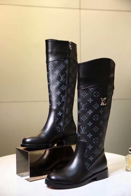 BLACK MONOGRAM TALL LEATHER BOOTS