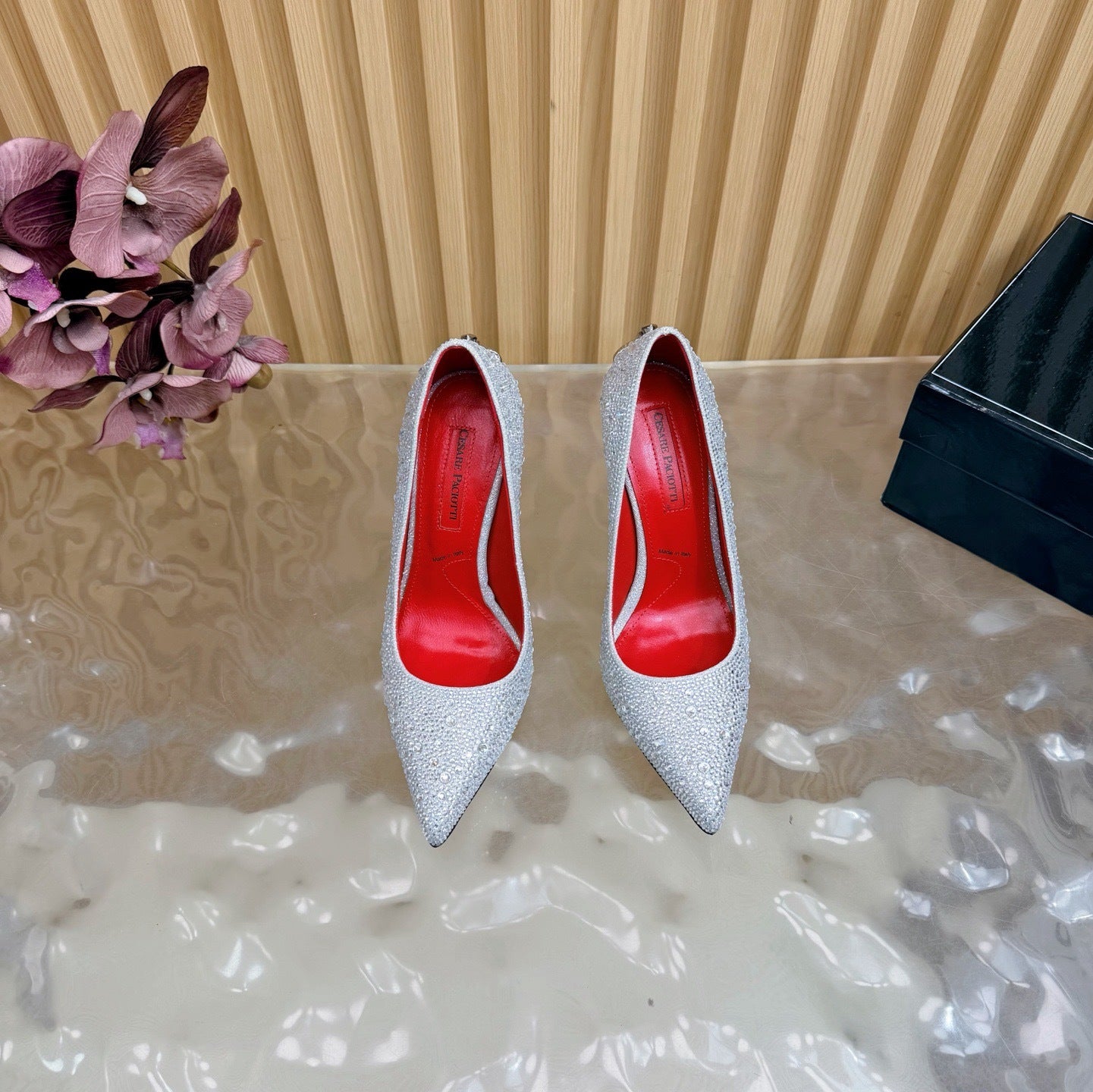 CRYSTAL EMBELLISHED DAGGER HEEL PUMPS – ICY SILVER EDITION
