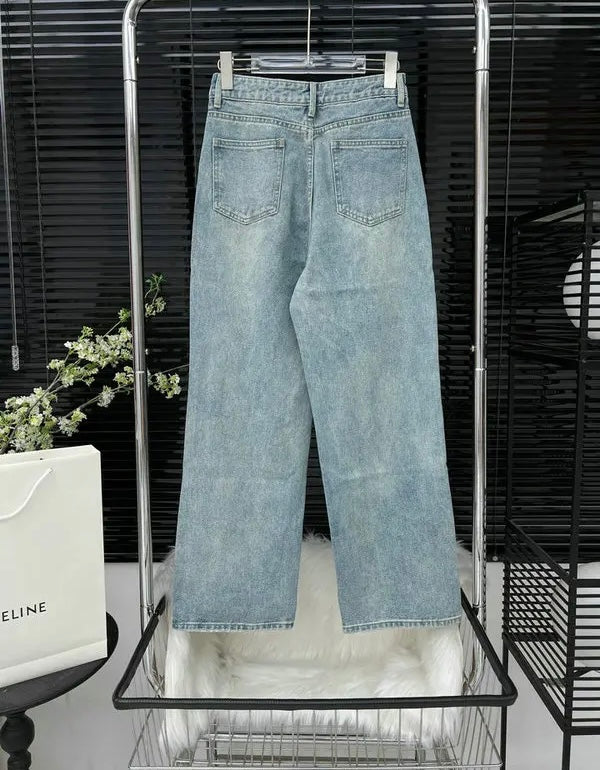 MULTI-COLOR LOGO EMBROIDERED STRAIGHT LEG JEANS