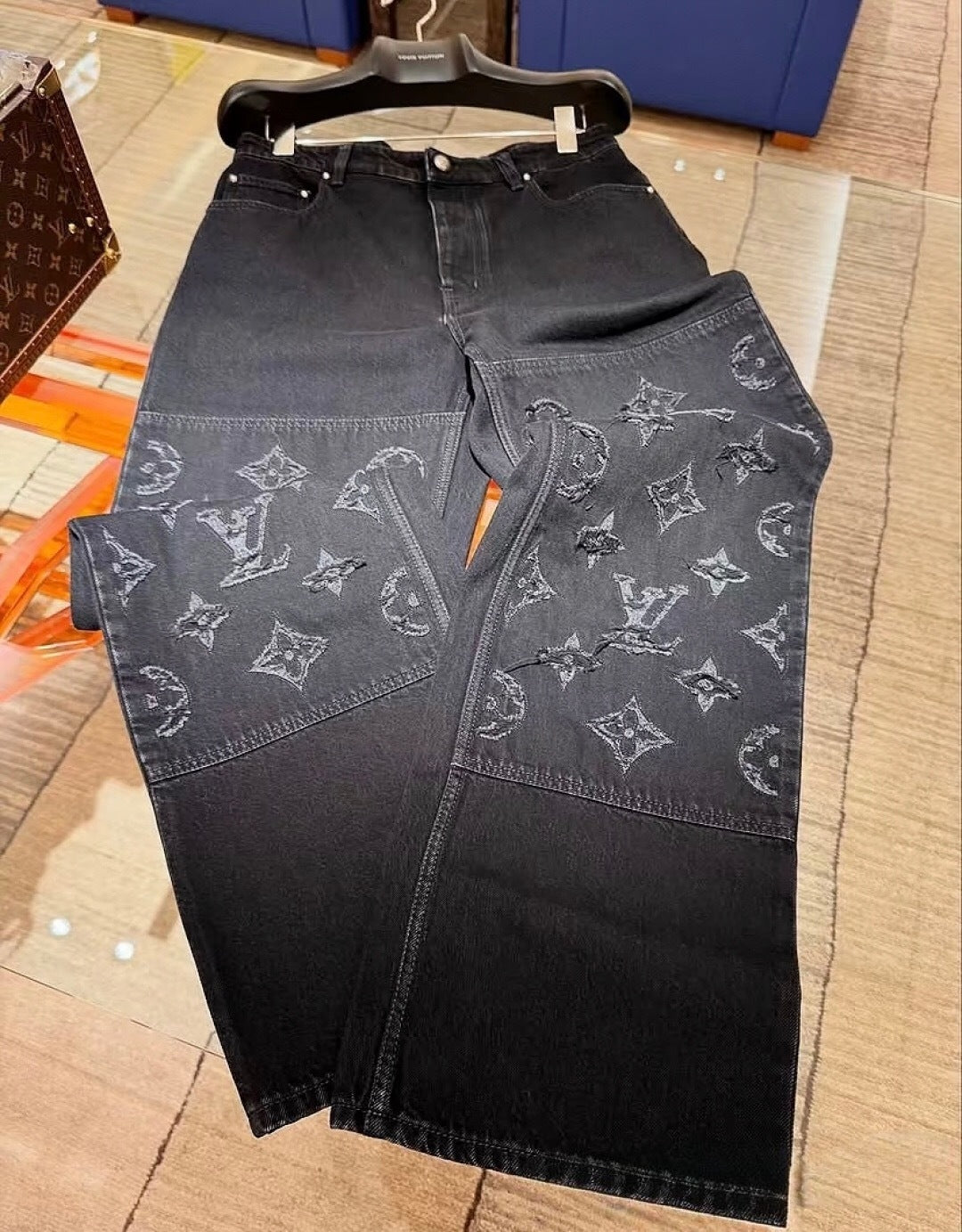 MONOGRAM PANEL STRAIGHT-LEG DENIM JEANS