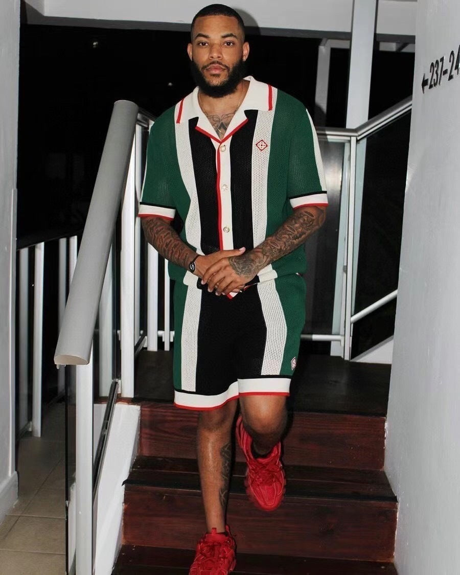 STRIPED KNIT SHORT SET