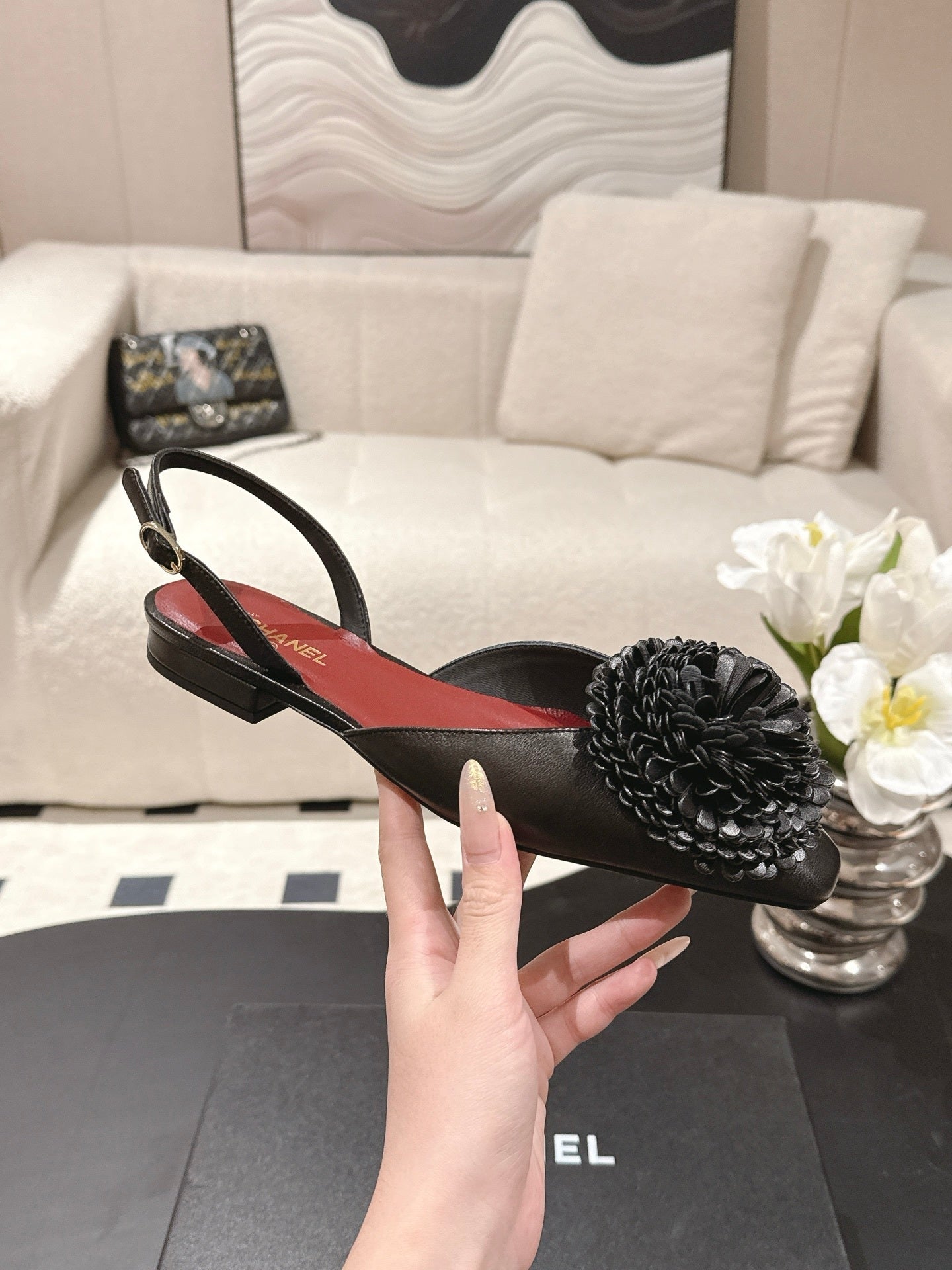 FLORAL EMBELLISHED POINTED SLINGBACK FLATS