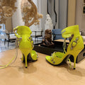 NEON GREEN BUCKLE STRAP HIGH HEEL SANDALS