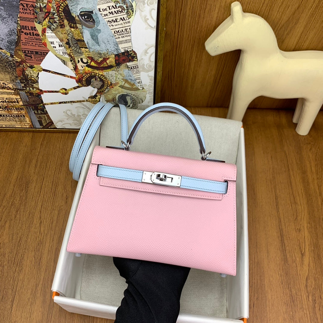 LUXURY MINI PINK & BLUE LEATHER CROSSBODY BAG