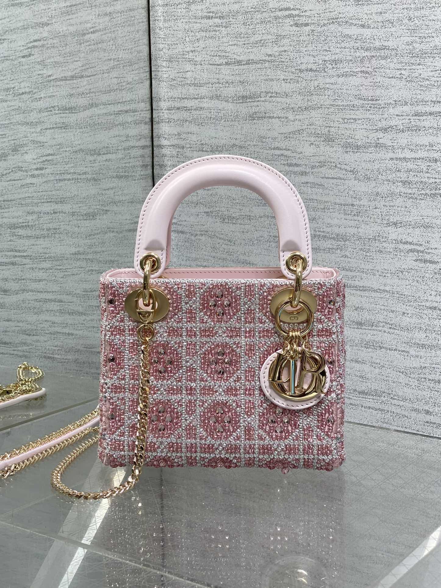 PINK EMBELLISHED MINI TOP-HANDLE BAG WITH CHAIN STRAP