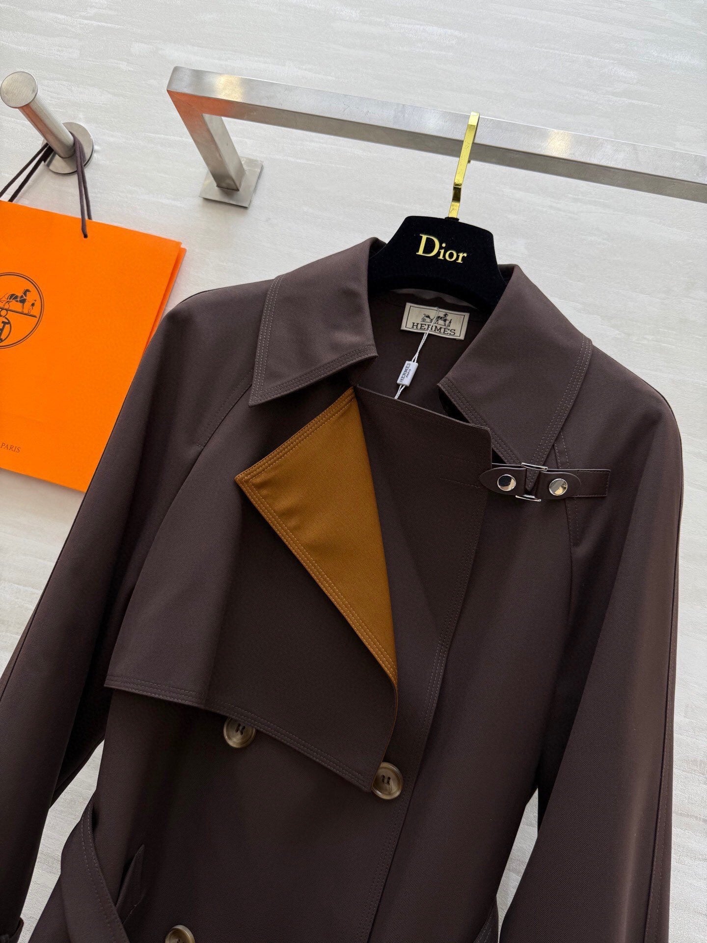 BELTED LONG TRENCH COAT WITH ASYMMETRIC FRONT DETAIL