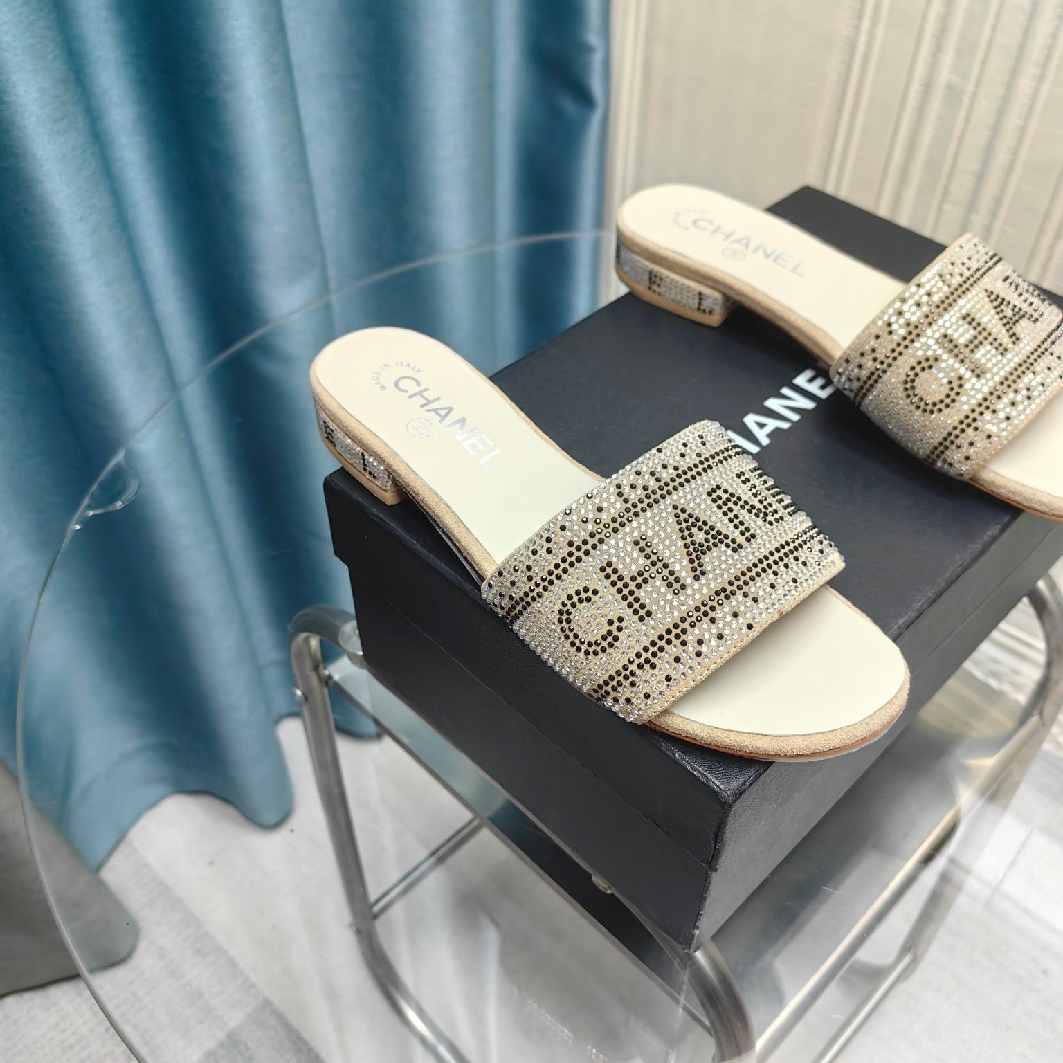 CRYSTAL SLIDE SANDALS