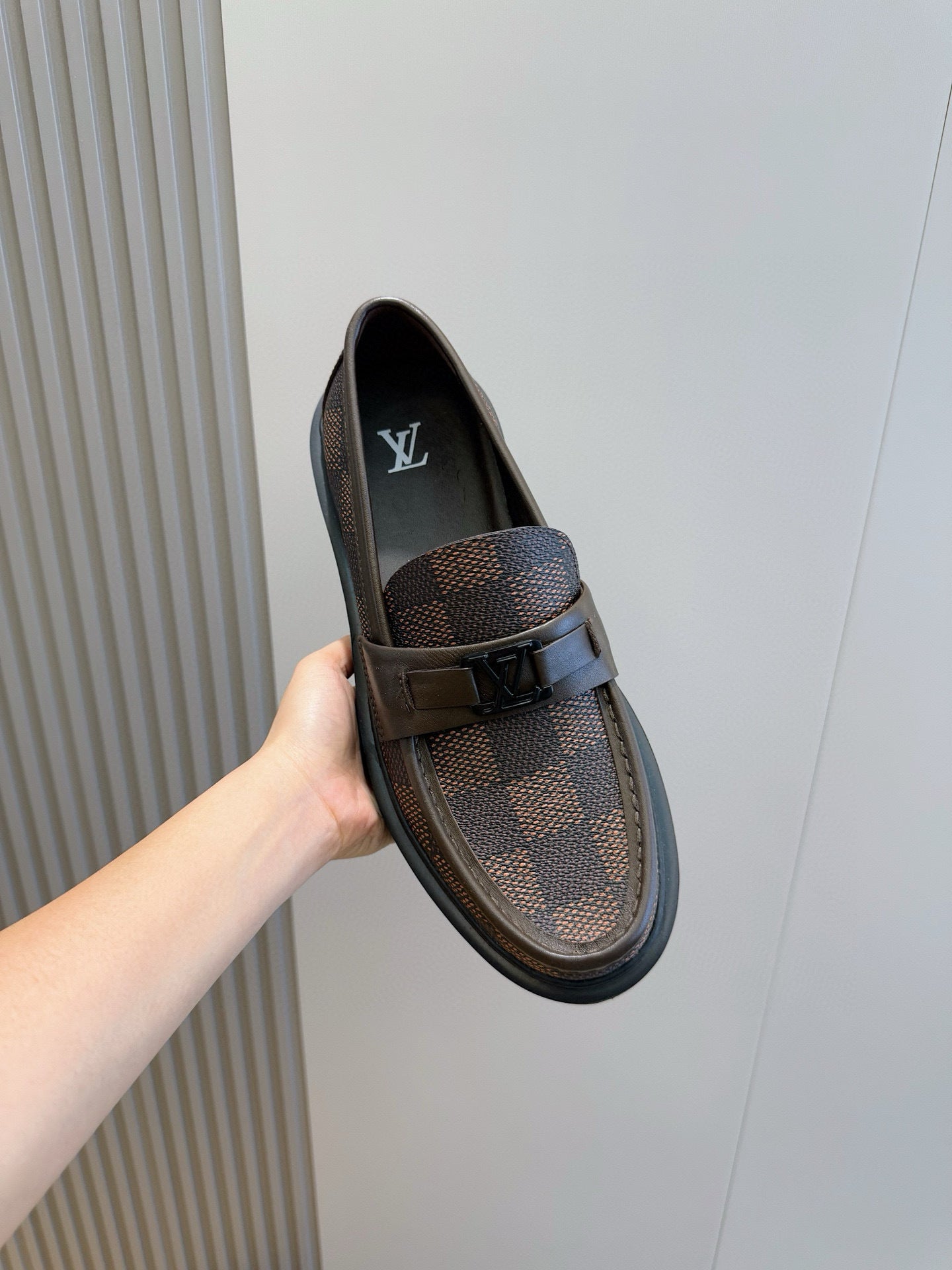 BROWN DAMIER CHUNKY SOLE LOAFERS