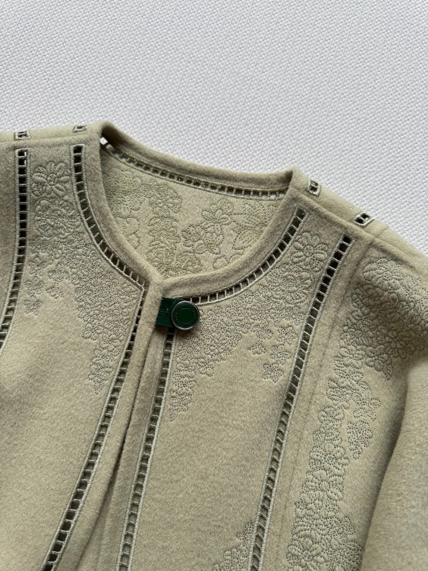 SOFT SAGE EMBOSSED JACKET WITH DECORATIVE TRIM