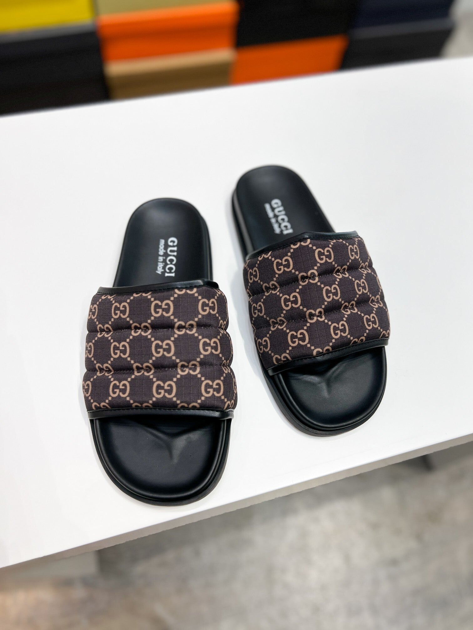 SIGNATURE MONOGRAM PADDED SLIDE SANDALS
