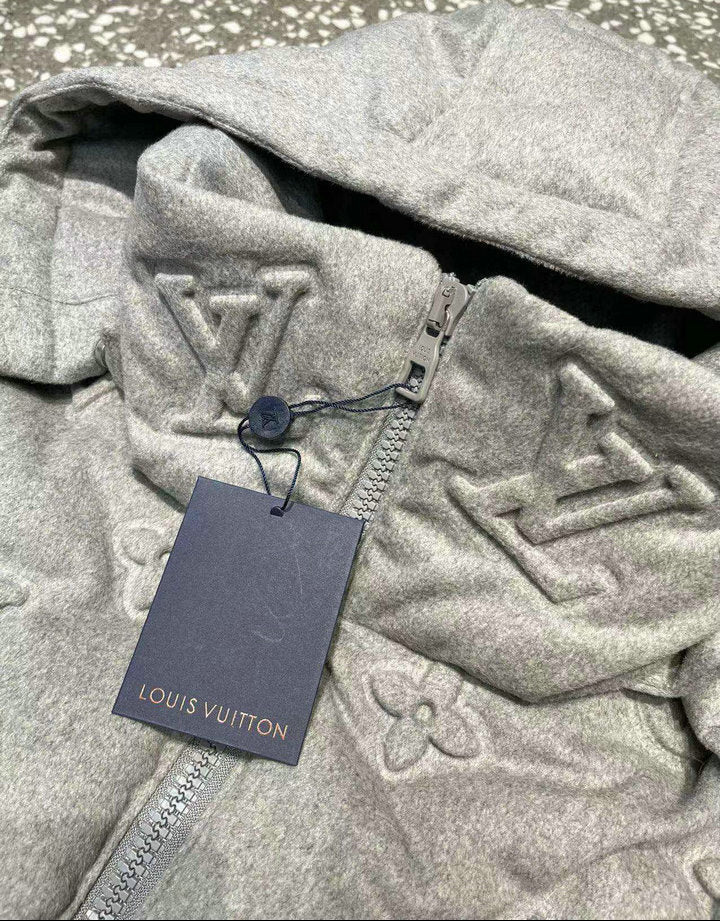 EMBOSSED MONOGRAM HOODED PUFFER JACKET