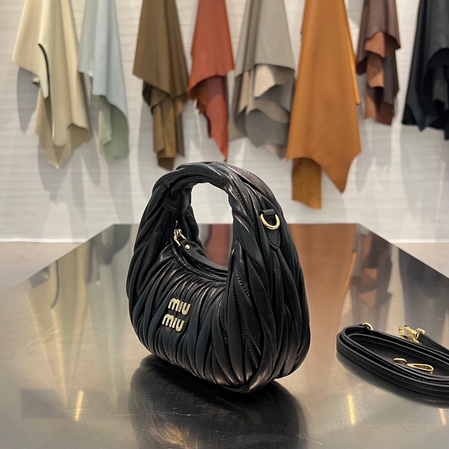 BLACK MATELASSÉ MINI HOBO SHOULDER BAG