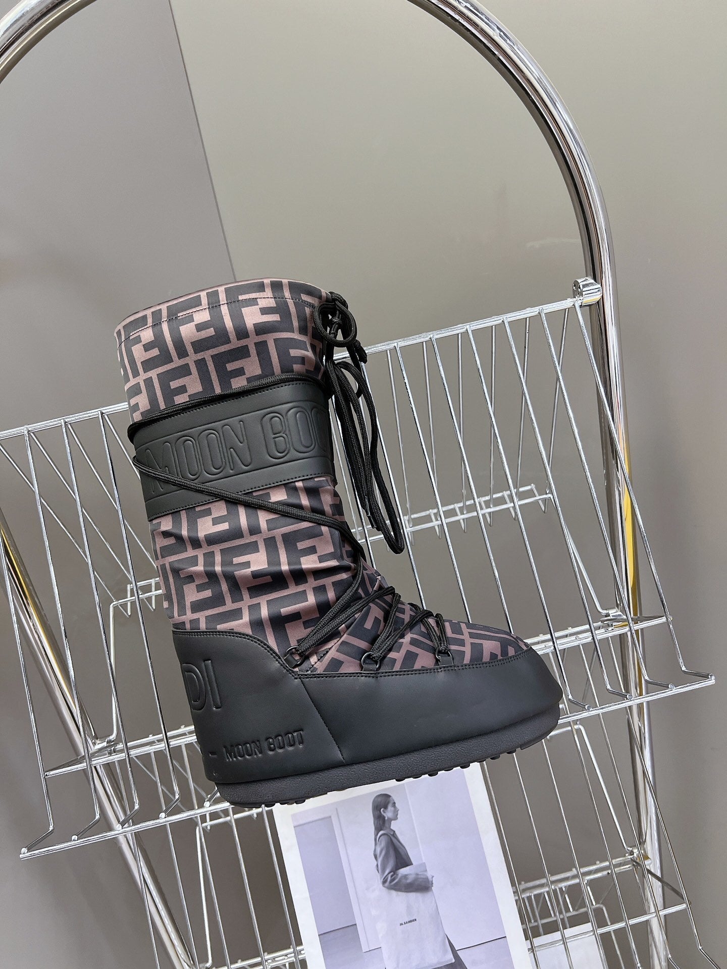 MONOGRAM PRINT PADDED SNOW BOOTS WITH LACE-UP DETAIL
