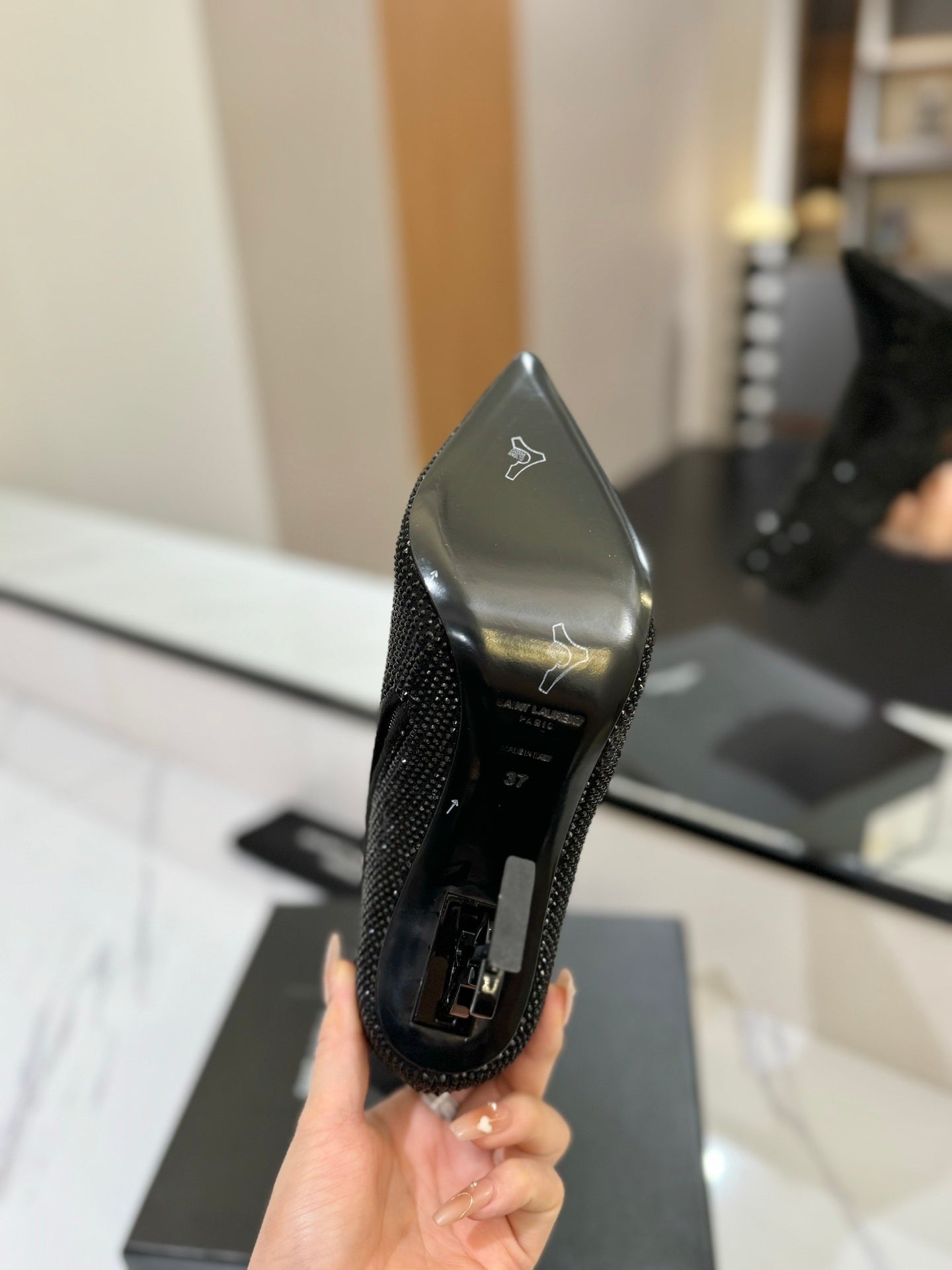 BLACK CRYSTAL HEEL BOOTS