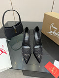 BLACK RHINESTONE MESH PUMPS