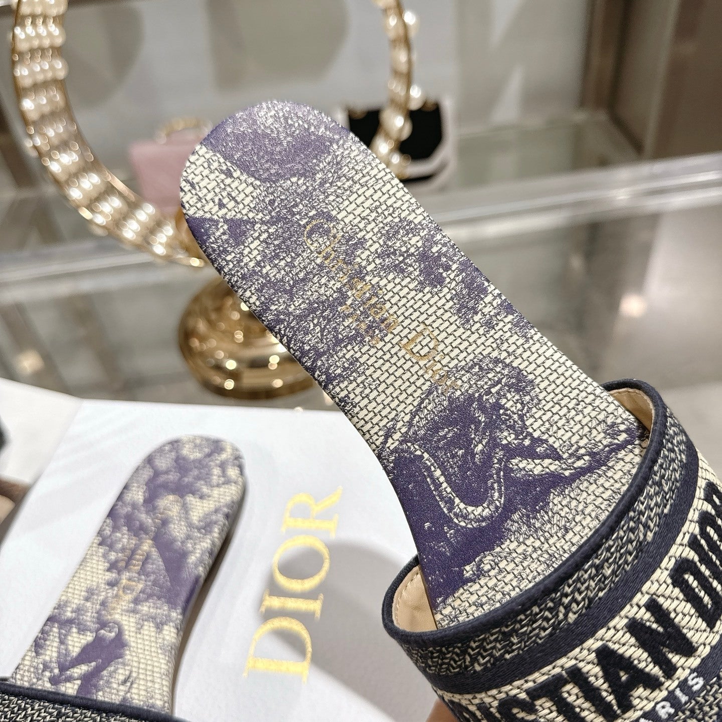 OBLIQUE LOGO CANVAS SLIDE SANDALS