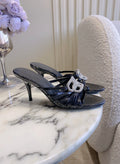 CRYSTAL EMBELLISHED BLACK STRAPPY HEELS