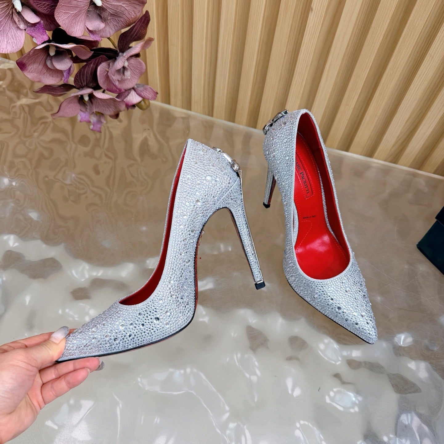 CRYSTAL EMBELLISHED DAGGER HEEL PUMPS – ICY SILVER EDITION
