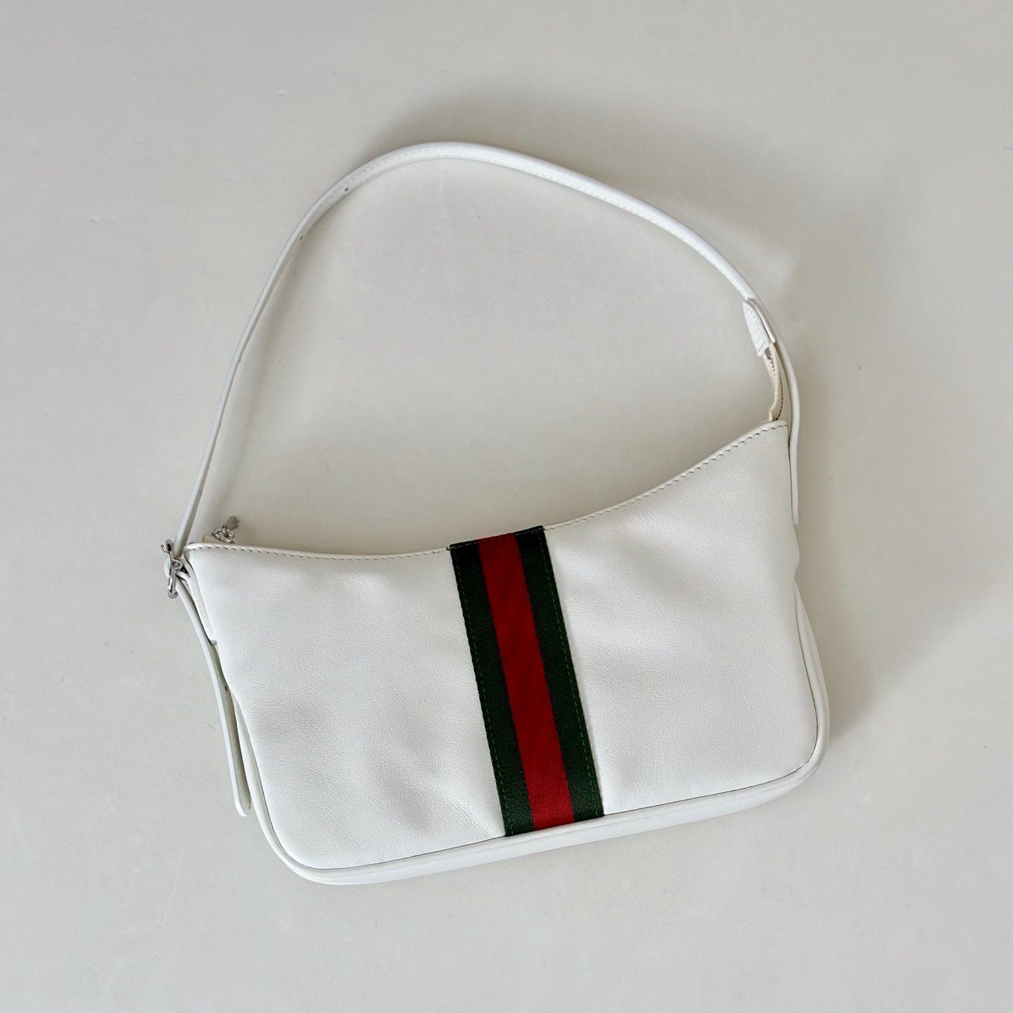 STRIPED LEATHER SHOULDER BAG – WHITE