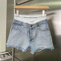 LAYERED WAIST DENIM FRAYED SHORTS
