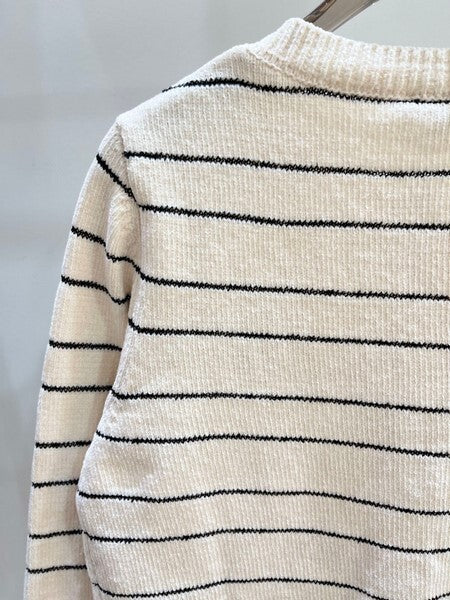 STRIPED BUTTON KNIT CARDIGAN