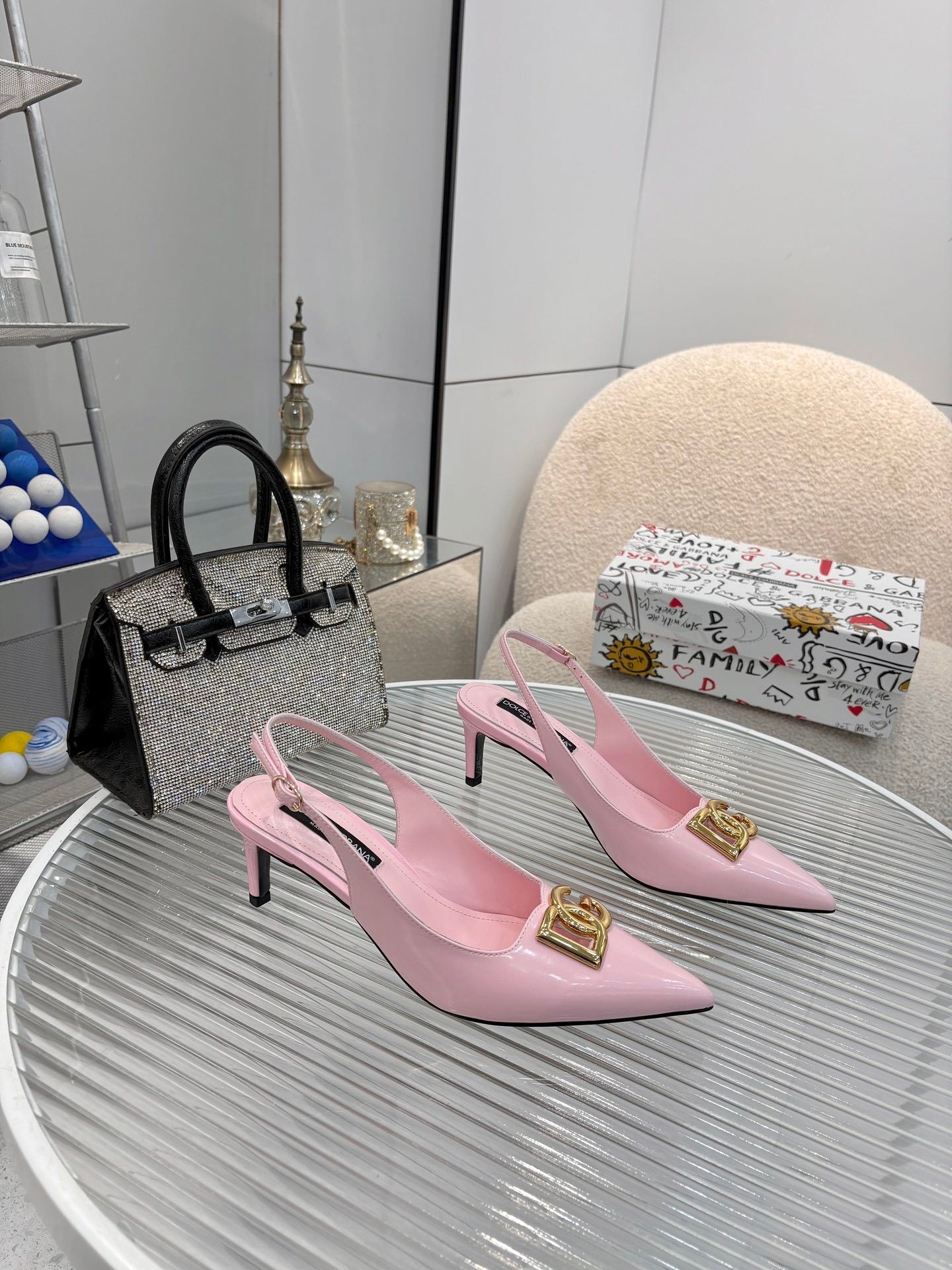 LOGO SLINGBACK HEELS – BLUSH PINK