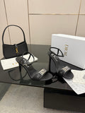 BLACK LOGO STRAP HIGH HEEL SANDALS