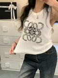 WHITE GRAPHIC PRINT SLEEVELESS TOP