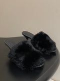 BLACK FUR STRAP MULE HEELS