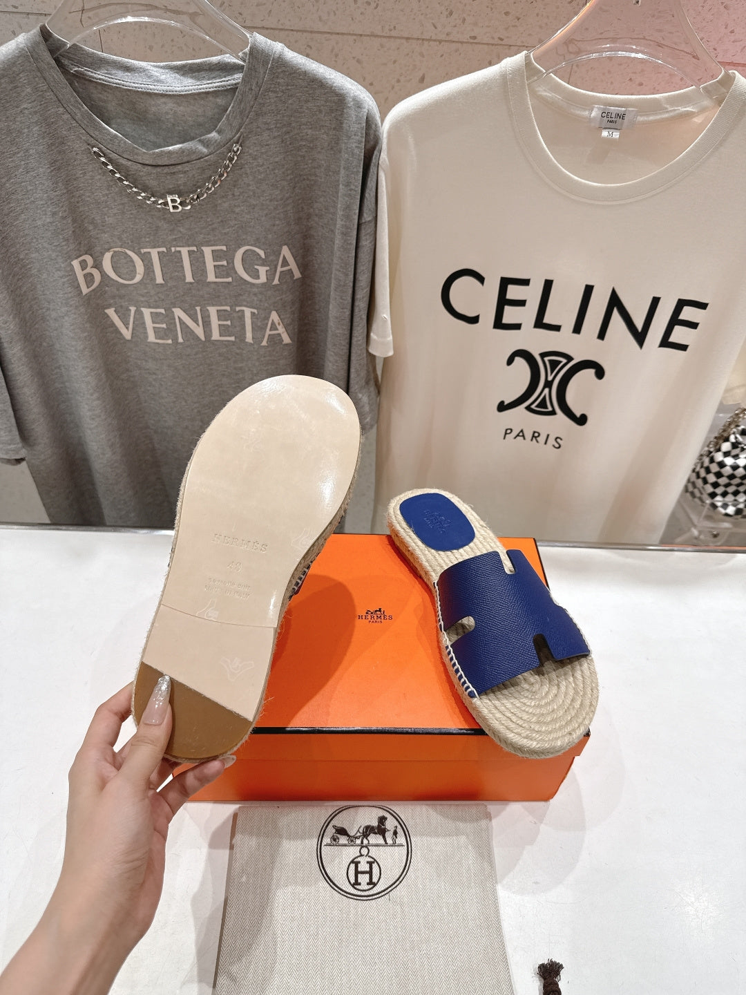 BLUE ESPADRILLE STYLE SLIDE SANDALS