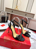 BLACK CRYSTAL BOW STRAP HEELS