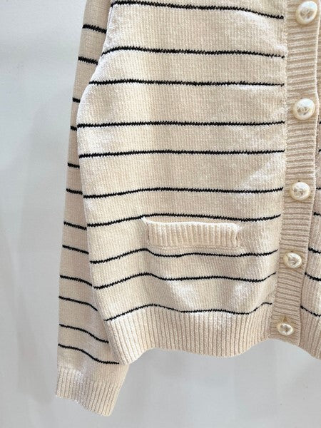 STRIPED BUTTON KNIT CARDIGAN