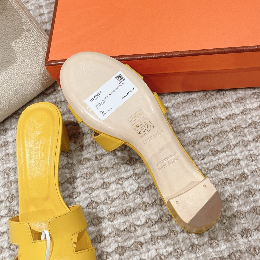 YELLOW BLOCK HEEL SANDALS