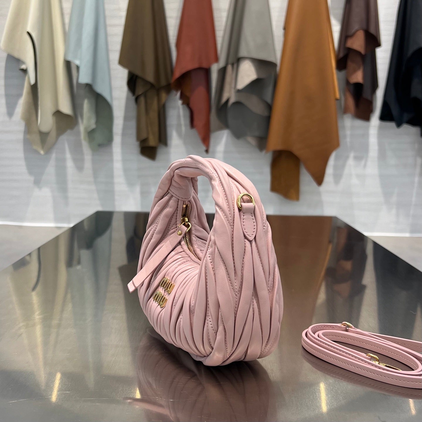 BLUSH PINK MATELASSÉ MINI HOBO BAG